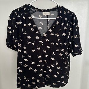 MELLODAY Black and White Ruffled Puff Sleeve Blouse